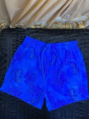 Blackbough Men's Electric Blue Floral Athletic Drawstring Shorts M